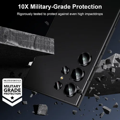 Vista 4 de WSKEN Protector de lente de cámara para Samsung Galaxy S24 Ultra, vidrio templado 9H ultra delgado resistente a rayones con círculo de metal de Negro