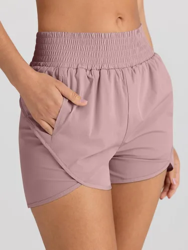 Vista 2 de AUTOMET Pantalones cortos deportivos para mujer, de cintura alta, para correr, gimnasio, entrenamiento, ropa deportiva casual con bolsillos 2026