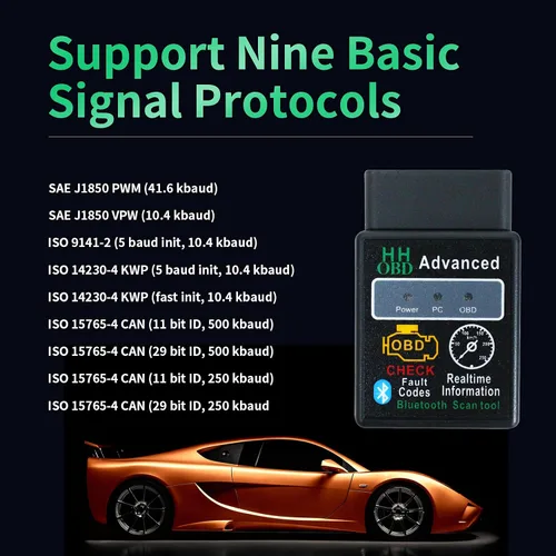 Vista 7 de OBD2 Bluetooth Lector de Códigos de Diagnóstico Inalámbrico OBD II Herramienta de Escaneo Restablecer y Borrar Verificar Luz del Motor del Coche