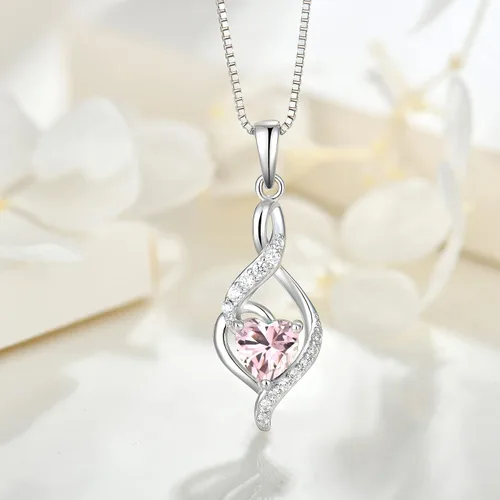 Vista 2 de JIWOY Collar infinito de plata de ley con colgante de piedra de corazón y piedra natal para mujer