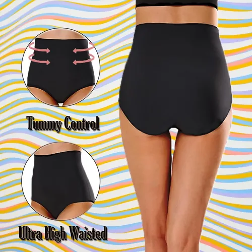 Vista 2 de Ropa interior de cintura alta para mujer, con control de abdomen, sin costuras, paquete de 2