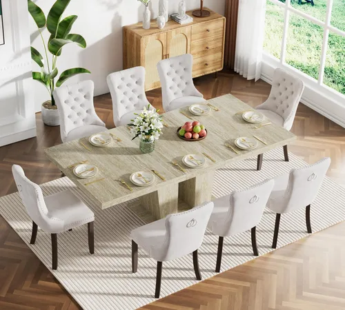 Vista 122 de Juego de mesa de comedor extensible marrón de 63 a 78.74 pulgadas para 4, juego de mesa de comedor de 5 piezas con 4 sillas, mesa de cocina