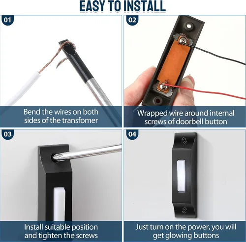 Vista 7 de Enhon Botón de timbre de puerta de metal, timbre con cable de luz LED resistente, botón sólido montado en la pared para el hogar, garaje