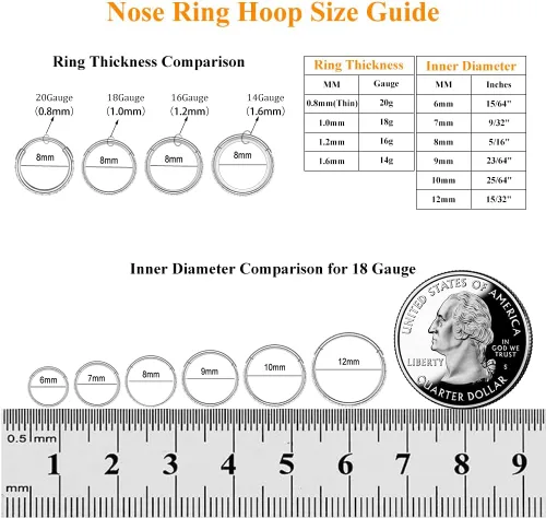 Vista 5 de Piercing para la nariz con bisagras de acero quirúrgico 316L con gemas transparentes u ópalo, estético, hipoalergénico, no se deslustra, disponible