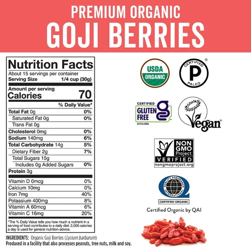 Vista 7 de Bayas de Goji del Himalaya orgánicas, mucho más grandes y jugosas de Viva Labs, 1