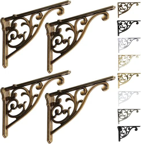 Vista 21 de Soportes de estante de 4 pulgadas, paquete de 4 soportes de pared de latón antiguo de alta resistencia, estantes decorativos de cocina victoriana