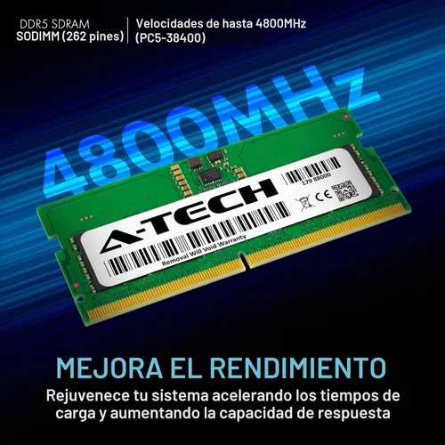 Vista 2 de A-Tech 8GB DDR5 4800MHz PC5-38400 CL40 SODIMM 1.1V Memoria RAM de 1.1V sin ECC sin búfer SO-DIMM de 262 pines para actualización de memoria