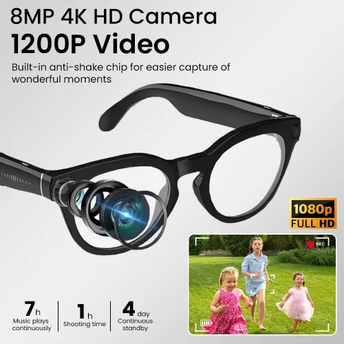 Vista 6 de Al - Lentes inteligentes, lentes de cámara de 8 MP con traducción en tiempo real y análisis de objetos, grabación de video HD 1080P, no requiere