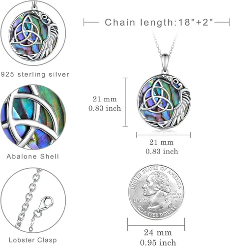 Vista 6 de SVODEA Collar con nudo de la Trinidad celta para mujer plata de ley 925 con dije de alas de ángel de concha de abulón protección espiritual regalos