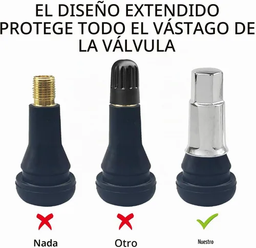 Vista 3 de TR413 Tapas de Válvula de Cromo 5 Pack, Tapa de Aire de Neumático de Plástico Largo, Se Ajusta a Todas las Válvulas de Neumáticos de Goma TPMS