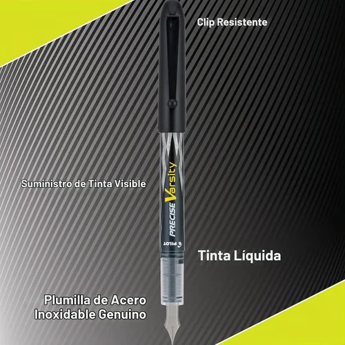 Vista 4 de PILOT Precise Varsity - Plumas fuente precargadas, de punta media de acero inoxidable, tintas negra/azul/violeta, 3 unidades (90022)