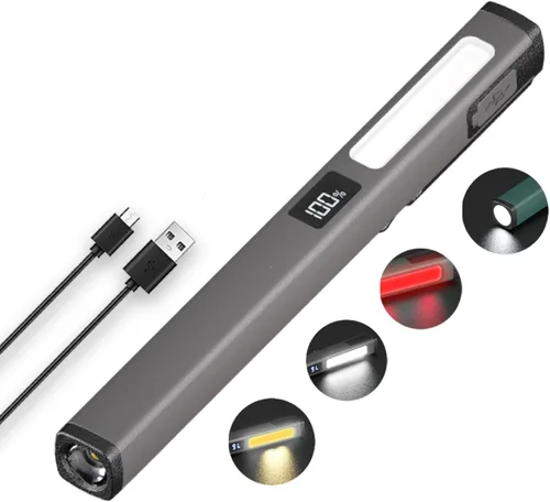 Vista 9 de Linterna recargable de lápiz pequeña con luz de trabajo COB, linterna de bolsillo LED portátil, linternas brillantes para el hogar, automóvil