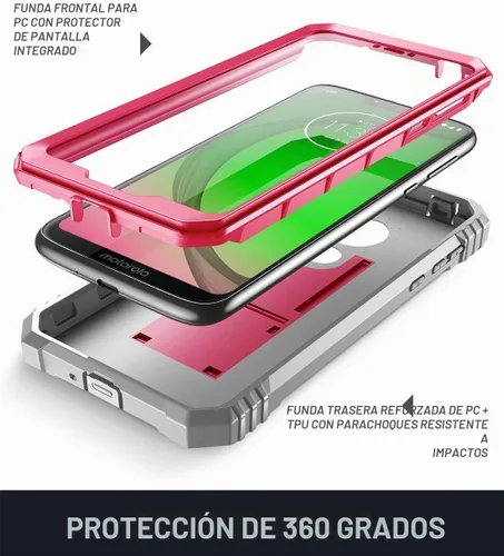 Vista 4 de Funda para Moto G7 Power, funda para Moto G7 Supra, Moto G7 Optimo Maxx, funda resistente de cuerpo completo, protector de pantalla integrado, funda