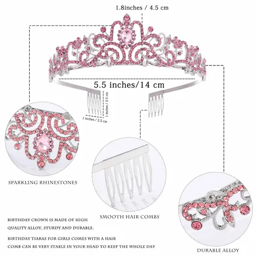 Vista 5 de Acenail Corona de cumpleaños para niña, banda de cumpleaños, tiara de cumpleaños para niñas, coronas de cumpleaños con diamantes de imitación