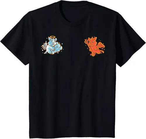 Vista 82 de Camiseta de gato ángel y diablo sentado en tu hombro Nerd Kitten, Negro