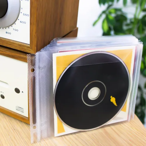 Vista 2 de Tarifold Fundas para almacenamiento de CD con solapa de cierre seguro y espacio para cubierta, agujeros reforzados de 2 anillas, resistente a