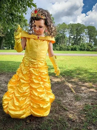 Vista 7 de Reliparty Disfraz de princesa para niñas pequeñas con hombros descubiertos vestido de belleza con accesorios