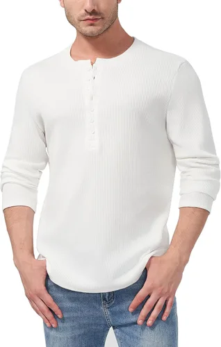 Vista 27 de YTD - Camiseta de manga larga Henley básica ajustada para hombre, estilo casual
