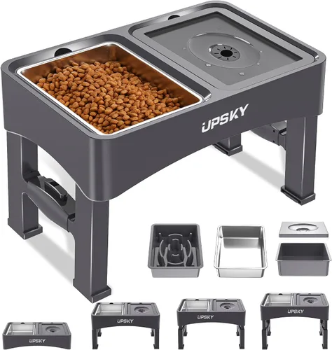 Vista 12 de UPSKY Cuencos para Perros Elevados 2-en-1 con Alimentador Lento, Soporte de Cuenco Elevado Ajustable en 4 Alturas, Cuencos para Perros sin Derrame