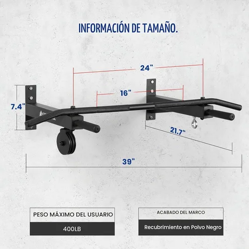 Vista 5 de Barra de dominadas multifuncional montada en la pared con sistema de polea, barra de dominadas de agarre múltiple de 48" y 16"/24", accesorios