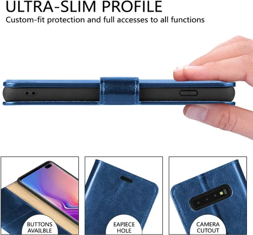 Vista 4 de Belemay Funda tipo cartera para Samsung Galaxy S10, piel de vaca auténtica, funda tipo libro tipo folio, ranuras para tarjetero, bolsillos