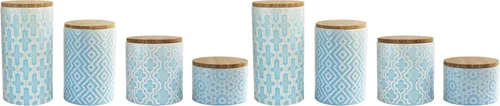 Vista 6 de American Atelier Juego de recipientes Arabesque de cerámica, azul, 4 piezas