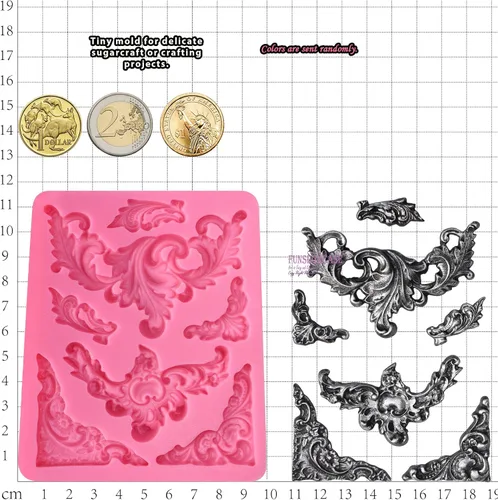 Vista 3 de Funshowcase Flourish Scroll Lace Fondant Molde de silicona para decoración de pasteles, proyectos de manualidades de arcilla polimérica