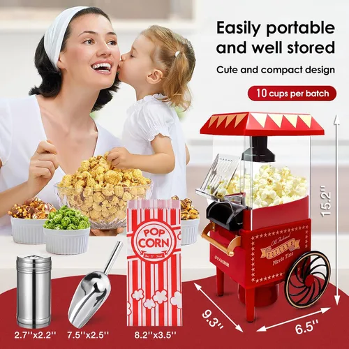 Vista 5 de Máquina de palomitas de maíz, kit de máquina de palomitas de maíz de aire caliente, caja de regalo, máquina portátil para hacer palomitas de maíz