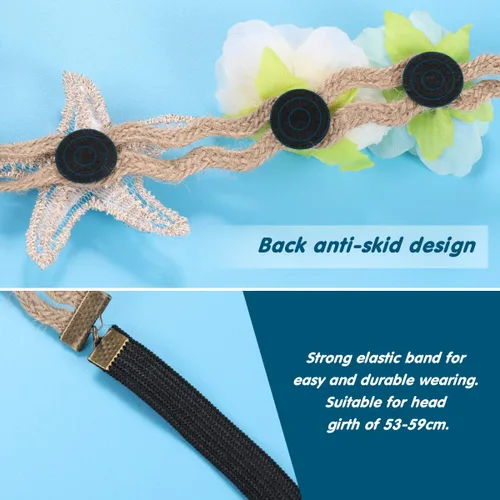 Vista 6 de Beaupretty 2 diademas de sirena, accesorios para el cabello de sirena, accesorios para el cabello de flores, diadema de concha, accesorios