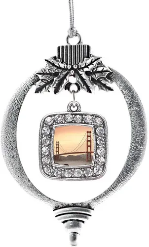 Vista 234 de Inspired Silver - Bon Voyage Cruise Ship Charm Ornamento – Adornos navideños cuadrados de plata con joyas de circonita cúbica