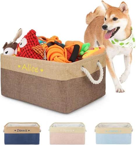 Vista 3 de Cesta plegable de almacenamiento de juguetes para perros y mascotas, fuente colorida personalizada, caja organizadora con nombre de mascota