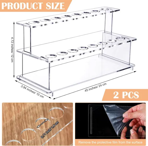 Vista 2 de Menkxi 2 tapones para botellas de vino, escaleras, 16 ranuras, acrílico transparente, 2 niveles, soporte para tapón de vino, soporte de exhibición