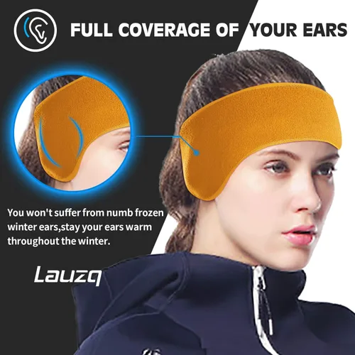 Vista 2 de Lauzq Invierno de forro polar calentadores de orejas para hombres, mujeres, niños, esquí, correr, ciclismo