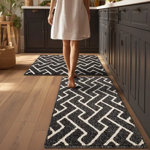Vista 11 de Juegos de alfombras de cocina de 2 piezas - Alfombras de cocina antideslizantes coloridas para piso - Gruesas, alfombra decorativa de piso de cocina