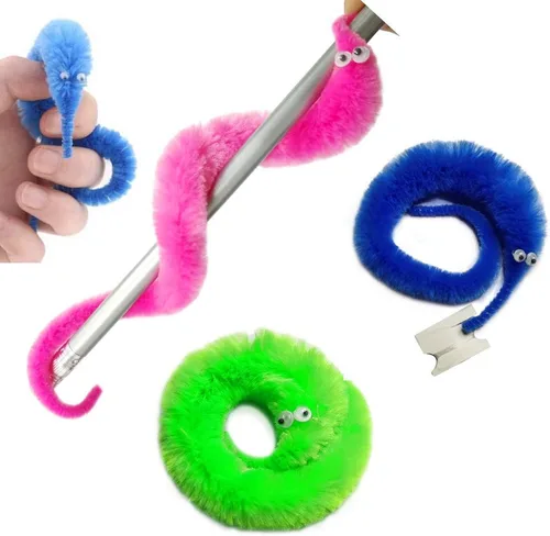 Vista 8 de SHENGSEN 12 piezas de gusanos peludos, gusanos en cuerda, juguete de truco a granel, recuerdos de fiesta para niños y gatos (6 colores)