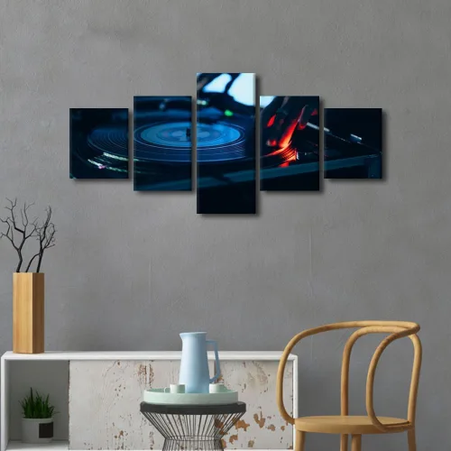 Vista 3 de Lienzo decorativo para pared, diseño de DJ Music Mixes the Track HD impreso en pinturas, 5 piezas de imágenes abstractas para sala de estar, obra