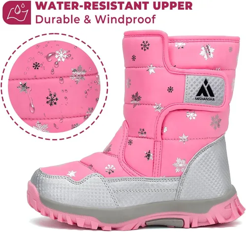 Vista 2 de Mishansha - Botas de nieve para niñas, niños niños pequeños niños grandes invierno, cálidas, impermeables, antideslizantes, anti colisión, corte