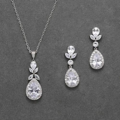 Vista 5 de SWEETV Joyería de boda para novia, juego de aretes de collar de circonita cúbica en lágrima, juego de joyas de novia para boda