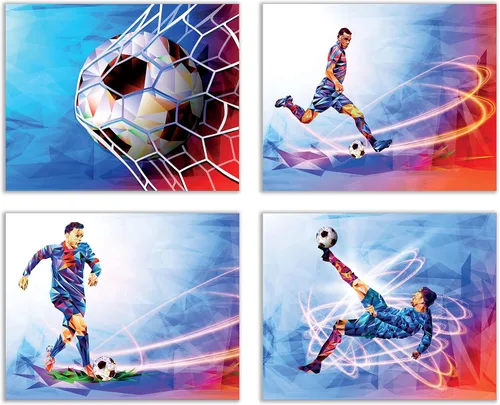 Vista 7 de Summit Designs Impresiones artísticas de fútbol para pared, juego de 4 pósteres de fútbol sin marco (8 x 10), decoración de habitación para hombres