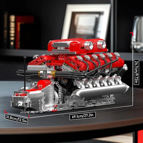 Vista 10 de Mould King V12 Kit de modelo de motor que funciona, kit de construcción de modelos de ingeniería MOC con batería y motor, 3472 piezas de bloques