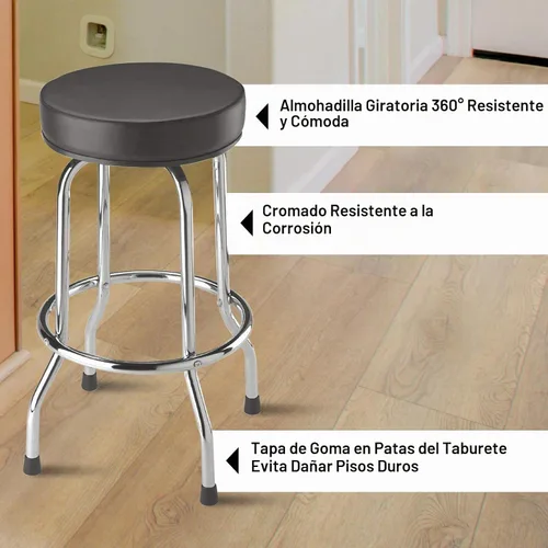 Vista 4 de Torin ATRP6185B-1 Taburete giratorio de bar: Asiento acolchado para garaje/taller con patas cromadas, negro