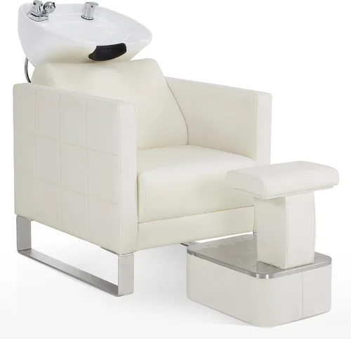 Vista 10 de BarberPub Juego de tazones y sillas de cerámica para champú para peluquería, estación de fregadero ajustable para lavado de cabello, estación