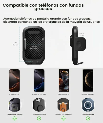 Vista 7 de Soporte para teléfono con espejo retrovisor – Soporte de teléfono de coche con brazo de metal sólido, ajuste universal para iPhone y Android, clip
