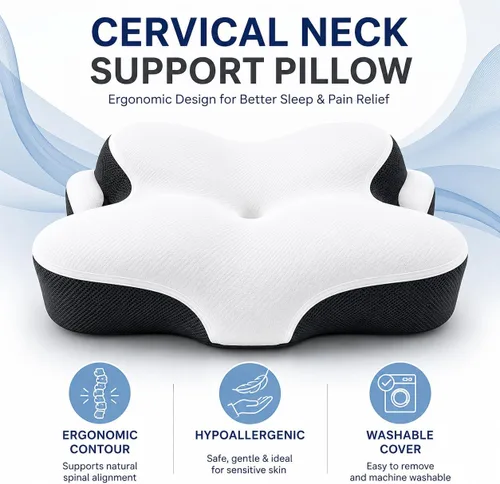 Vista 4 de Almohada cervical para dormir de lado, almohada ergonómica de espuma viscoelástica para aliviar el dolor de cuello y hombros, almohada ortopédica