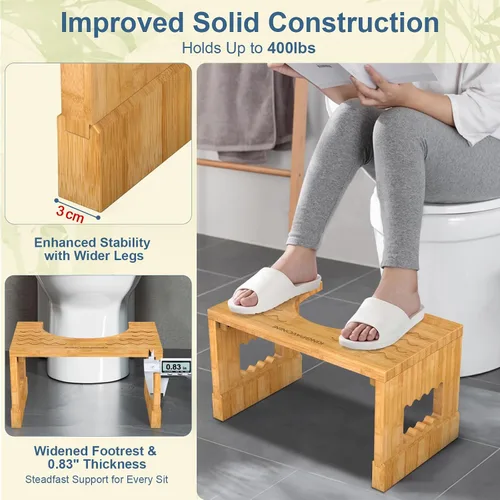 Vista 5 de KingPavonini Bamboo Toilet Stool Squat 7in & 9in Adjustable Height, Bamboo Bambú-nuevo