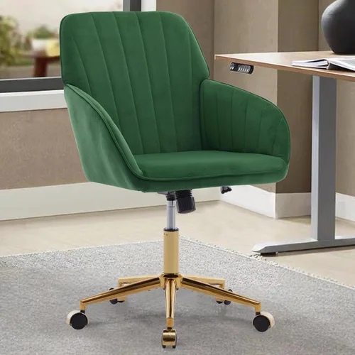 Vista 16 de Silla moderna de oficina en casa, cómoda silla de escritorio de terciopelo, silla de tocador de maquillaje con ruedas, silla giratoria ajustable