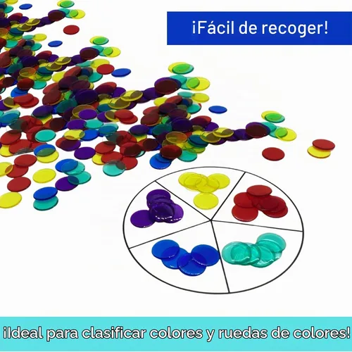 Vista 3 de MR CHIPS Chips de bingo de plástico para juegos 1000 unidades - Mezcla transparente de 7 colores que cuenta 3/4 pulgadas