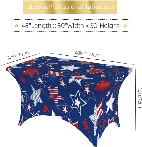 Vista 6 de Mantel rectangular ajustable de elastano elástico con estrellas patrióticas americanas de 4 pies, protector de mesa para fiestas, eventos