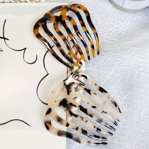 Vista 7 de Twist Hair Side Comb ahueca hacia fuera 7 dientes acetato antiestático horquilla vintage tortuga para Shell Barrette C
