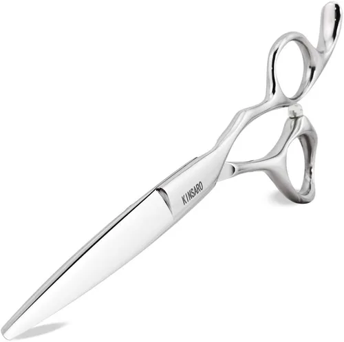 Vista 8 de Tijeras profesionales para el cabello de 5.5 pulgadas, tijeras de corte de pelo de peluquería 440C, tijeras de pelo con agujero ciego borde convexo